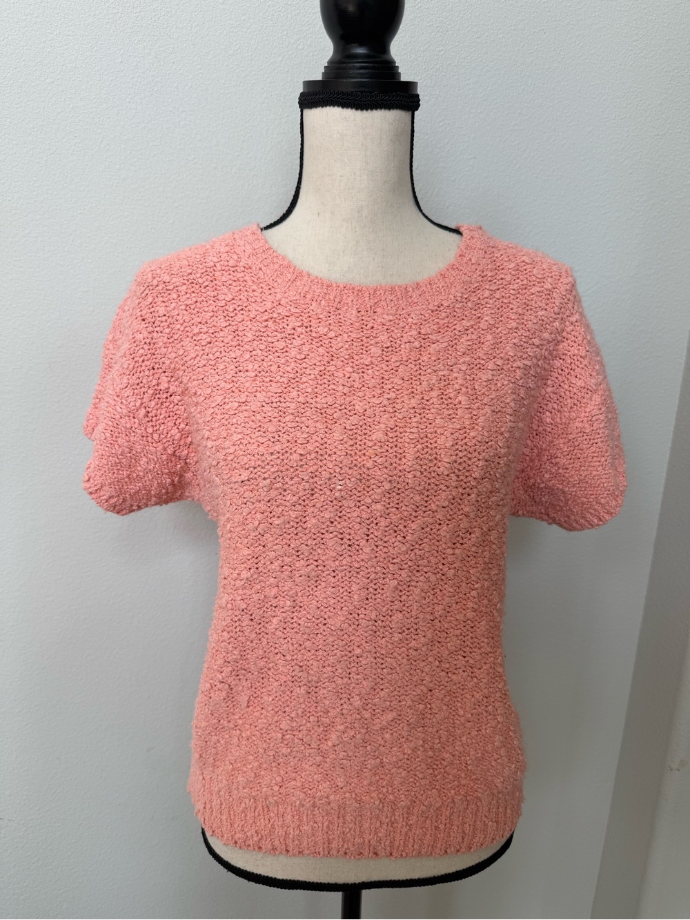 Vintage Soft Pink Bouclé Short Sleeve Sweater
